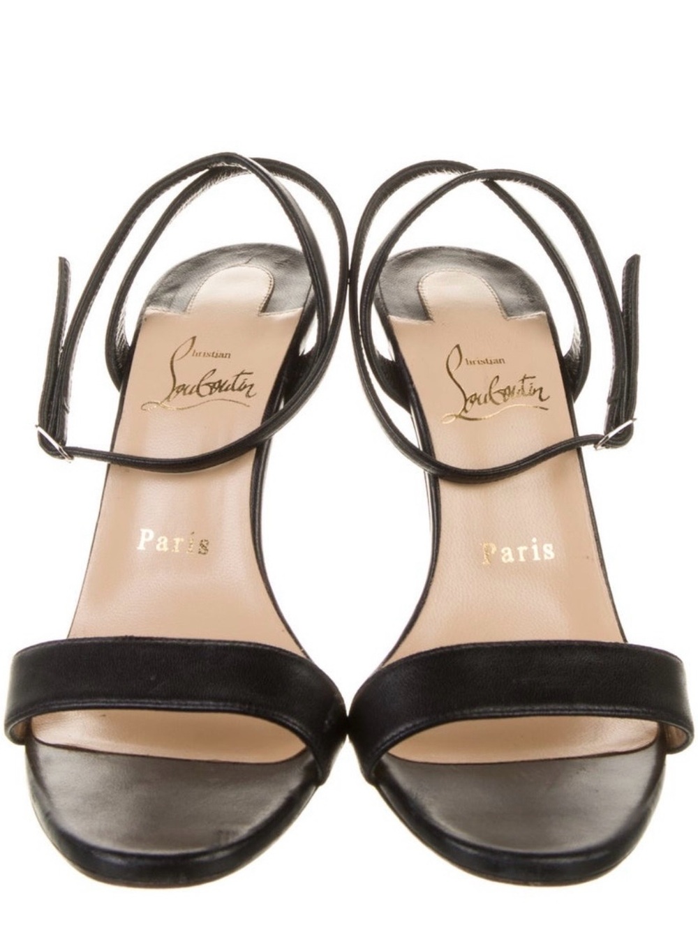 Authentic-Christian Louboutin Black Leather Open-Toe Ankle-Strap Heels